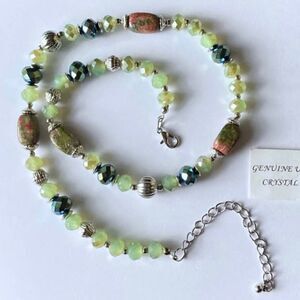 Genuine Unakite and crystal necklace